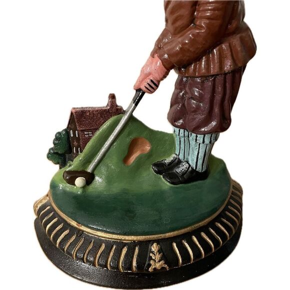 Upper Deck Cast Iron Golf Course Golfer Door Stop Brown Green Man Cave 12" Tall - Picture 3 of 7
